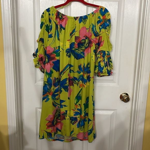 Ivy Street Plus Size Chaus Off-the-Shoulder Balloon Sleeve Challis Dress 1X - Picture 5 of 6